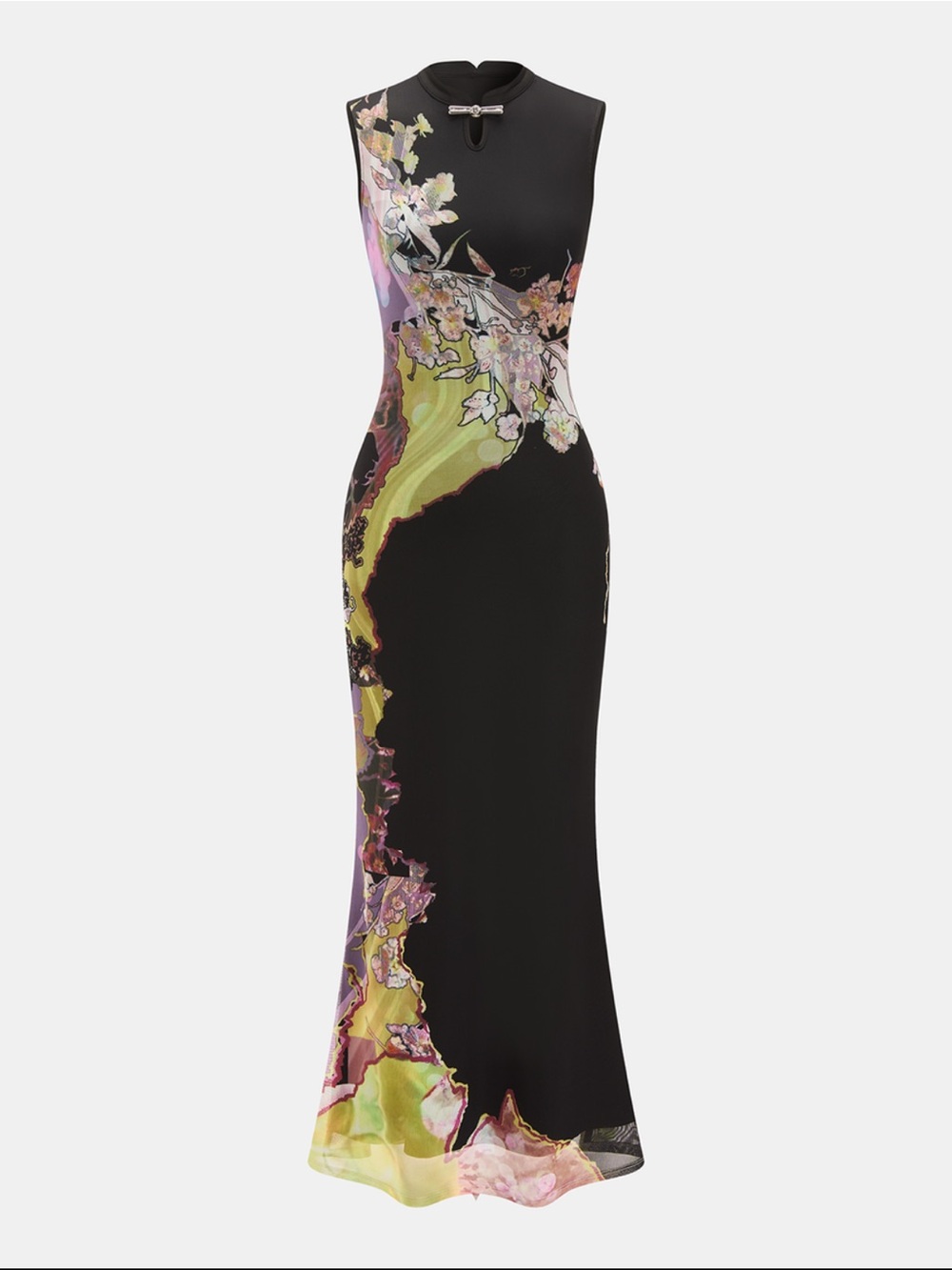 Commense Black Floral-Embellished Maxi Dress